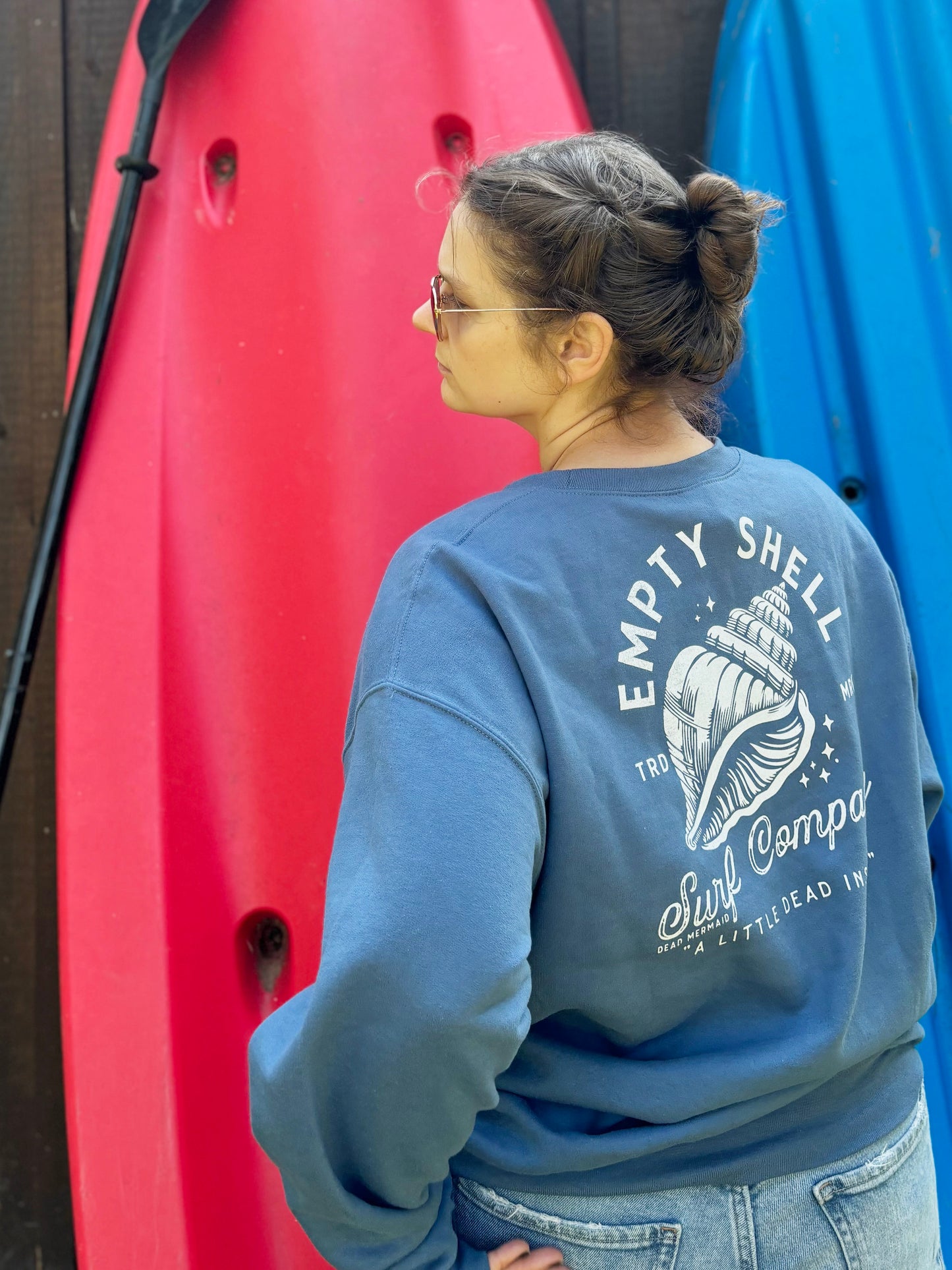 Empty Shell Surf Company A Little Dead Inside Crewneck Sweatshirt, Hand Screen Printed