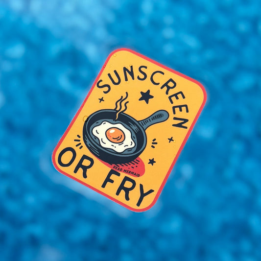Sunscreens or Fry sticker on a blue textured background