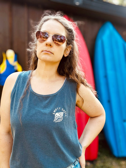 Empty Shell Logo Tank, Comfort Colors, Hand Screen Printed